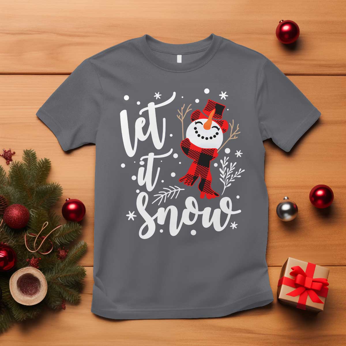 Christmas Let It Snow T Shirt Funny Snowman Snowflakes TS10 Charcoal Print Your Wear