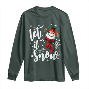 Christmas Let It Snow Long Sleeve Shirt Funny Snowman Snowflakes TS10 Dark Forest Green Print Your Wear