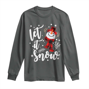 Christmas Let It Snow Long Sleeve Shirt Funny Snowman Snowflakes TS10 Dark Heather Print Your Wear