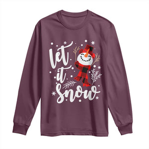 Christmas Let It Snow Long Sleeve Shirt Funny Snowman Snowflakes TS10 Maroon Print Your Wear