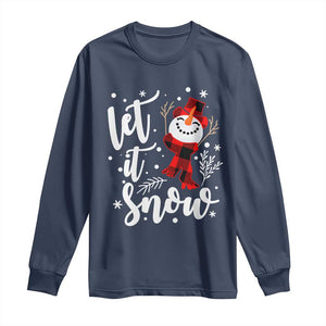 Christmas Let It Snow Long Sleeve Shirt Funny Snowman Snowflakes TS10 Navy Print Your Wear