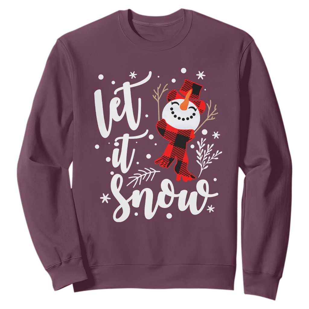 Christmas Let It Snow Sweatshirt Funny Snowman Snowflakes TS10 Maroon Print Your Wear