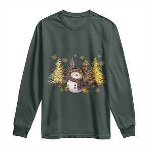 Christmas Snowman Long Sleeve Shirt Cute Winter Leopard Xmas Tree Farm TS10 Dark Forest Green Print Your Wear