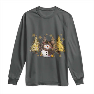 Christmas Snowman Long Sleeve Shirt Cute Winter Leopard Xmas Tree Farm TS10 Dark Heather Print Your Wear