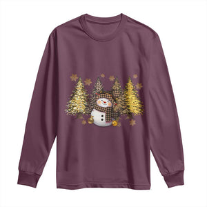 Christmas Snowman Long Sleeve Shirt Cute Winter Leopard Xmas Tree Farm TS10 Maroon Print Your Wear