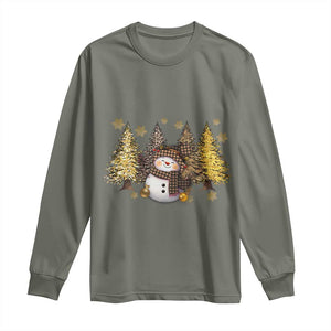 Christmas Snowman Long Sleeve Shirt Cute Winter Leopard Xmas Tree Farm TS10 Military Green Print Your Wear