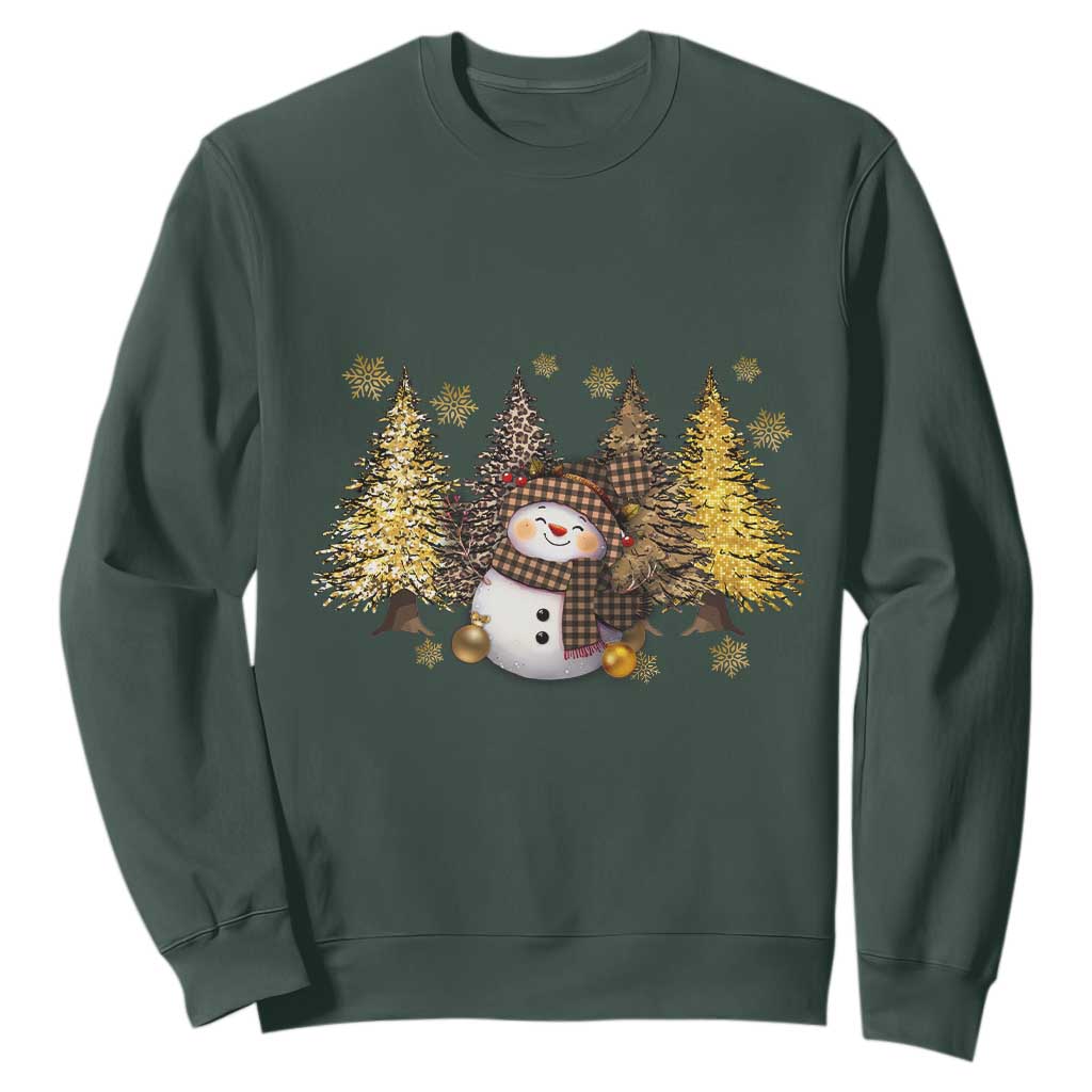 Christmas Snowman Sweatshirt Cute Winter Leopard Xmas Tree Farm TS10 Dark Forest Green Print Your Wear