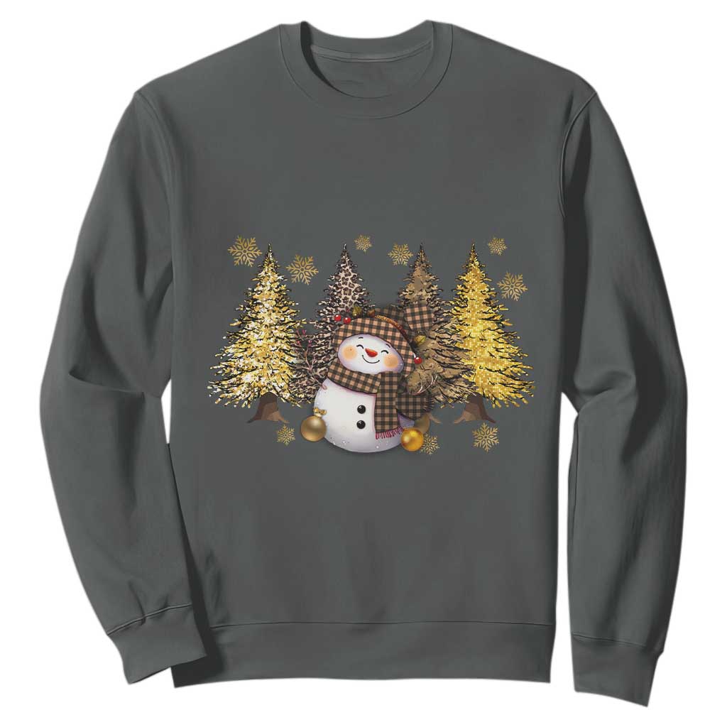 Christmas Snowman Sweatshirt Cute Winter Leopard Xmas Tree Farm TS10 Dark Heather Print Your Wear