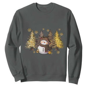 Christmas Snowman Sweatshirt Cute Winter Leopard Xmas Tree Farm TS10 Dark Heather Print Your Wear