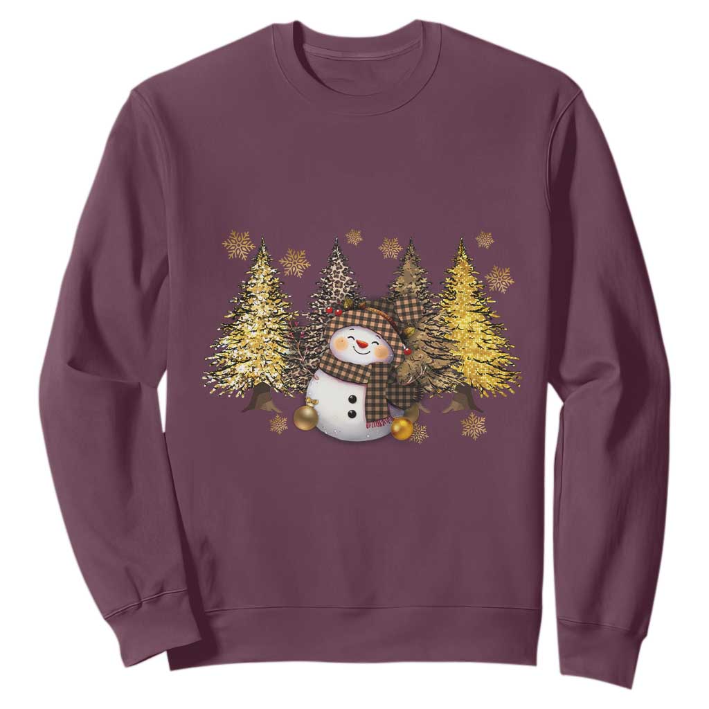 Christmas Snowman Sweatshirt Cute Winter Leopard Xmas Tree Farm TS10 Maroon Print Your Wear