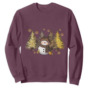Christmas Snowman Sweatshirt Cute Winter Leopard Xmas Tree Farm TS10 Maroon Print Your Wear