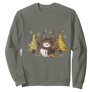 Christmas Snowman Sweatshirt Cute Winter Leopard Xmas Tree Farm TS10 Military Green Print Your Wear