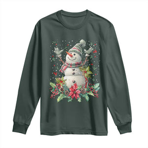 Christmas Snowman Long Sleeve Shirt Retro Winter Holiday Gift For Her TS10 Dark Forest Green Print Your Wear