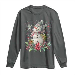 Christmas Snowman Long Sleeve Shirt Retro Winter Holiday Gift For Her TS10 Dark Heather Print Your Wear