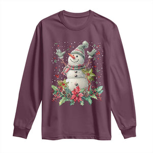 Christmas Snowman Long Sleeve Shirt Retro Winter Holiday Gift For Her TS10 Maroon Print Your Wear