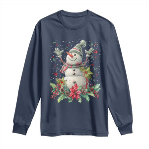 Christmas Snowman Long Sleeve Shirt Retro Winter Holiday Gift For Her TS10 Navy Print Your Wear