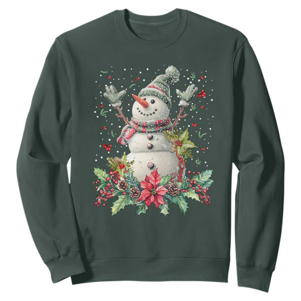 Christmas Snowman Sweatshirt Retro Winter Holiday Gift For Her TS10 Dark Forest Green Print Your Wear