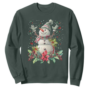 Christmas Snowman Sweatshirt Retro Winter Holiday Gift For Her TS10 Dark Forest Green Print Your Wear