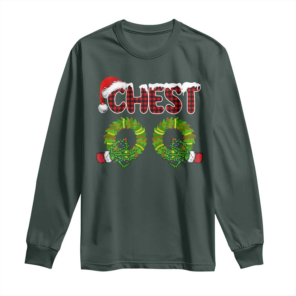 Christmas Couples Long Sleeve Shirt Chest Nuts Funny Couples Matching Chestnuts TS10 Dark Forest Green Print Your Wear