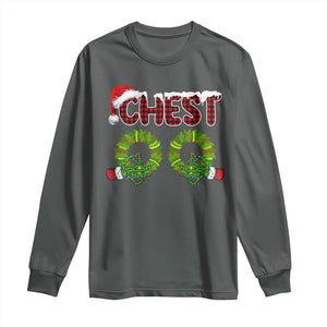 Christmas Couples Long Sleeve Shirt Chest Nuts Funny Couples Matching Chestnuts TS10 Dark Heather Print Your Wear