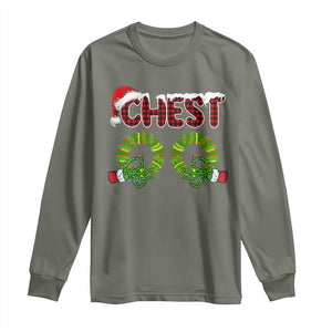 Christmas Couples Long Sleeve Shirt Chest Nuts Funny Couples Matching Chestnuts TS10 Military Green Print Your Wear