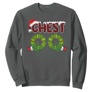 Christmas Couples Sweatshirt Chest Nuts Funny Couples Matching Chestnuts TS10 Dark Heather Print Your Wear