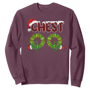 Christmas Couples Sweatshirt Chest Nuts Funny Couples Matching Chestnuts TS10 Maroon Print Your Wear