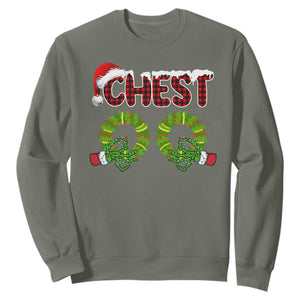 Christmas Couples Sweatshirt Chest Nuts Funny Couples Matching Chestnuts TS10 Military Green Print Your Wear