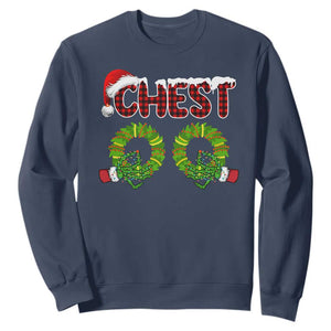 Christmas Couples Sweatshirt Chest Nuts Funny Couples Matching Chestnuts TS10 Navy Print Your Wear