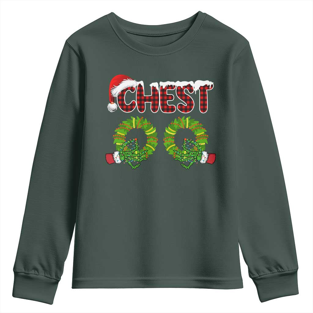 Christmas Couples Youth Sweatshirt Chest Nuts Funny Couples Matching Chestnuts TS10 Dark Forest Green Print Your Wear