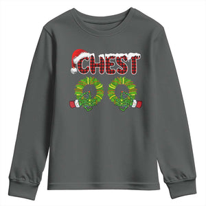 Christmas Couples Youth Sweatshirt Chest Nuts Funny Couples Matching Chestnuts TS10 Dark Heather Print Your Wear