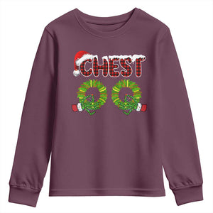 Christmas Couples Youth Sweatshirt Chest Nuts Funny Couples Matching Chestnuts TS10 Maroon Print Your Wear