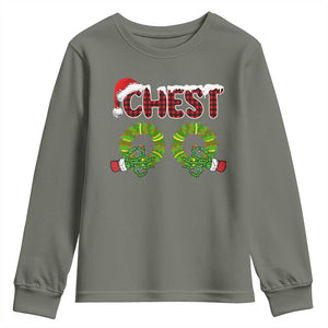 Christmas Couples Youth Sweatshirt Chest Nuts Funny Couples Matching Chestnuts TS10 Military Green Print Your Wear