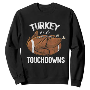 Funny Thanksgiving Sweatshirt Turkey and Touchdowns Football Season TS10 Black Print Your Wear