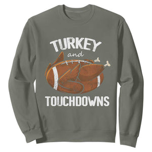 Funny Thanksgiving Sweatshirt Turkey and Touchdowns Football Season TS10 Military Green Print Your Wear