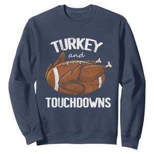 Funny Thanksgiving Sweatshirt Turkey and Touchdowns Football Season TS10 Navy Print Your Wear