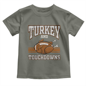 Thanksgiving Turkey And Touchdowns Football Baby Shirt Game Day Outfits American Football Player Gift TS10 Military Green Print Your Wear