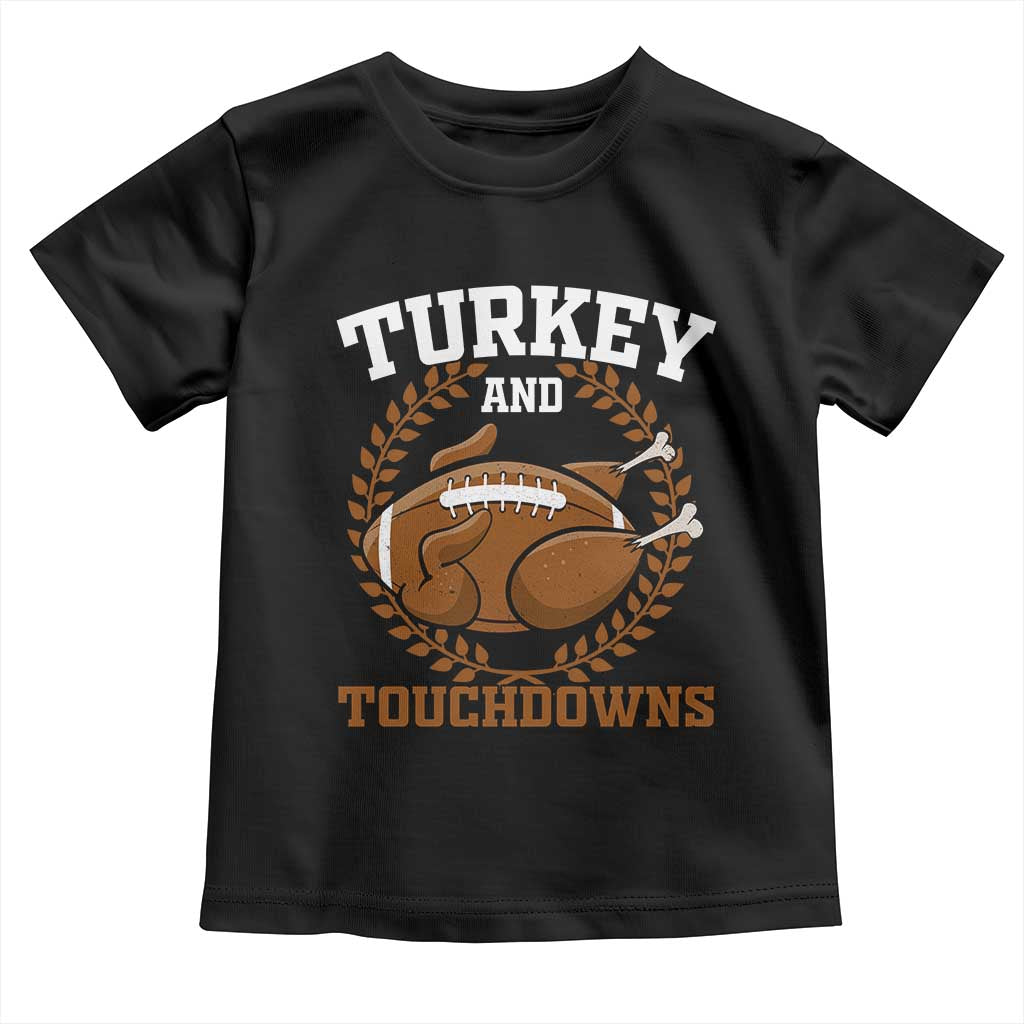 Thanksgiving Turkey And Touchdowns Football Season Baby Shirt Game Day Outfits American Football Player Gift TS10 Black Print Your Wear