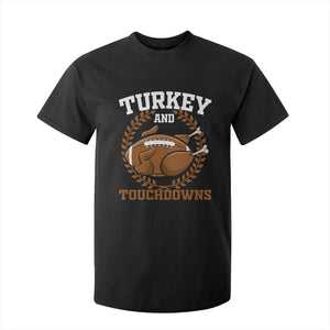 Thanksgiving Turkey And Touchdowns Football Season T Shirt For Kid Game Day Outfits American Football Player Gift TS10 Black Print Your Wear