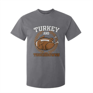 Thanksgiving Turkey And Touchdowns Football Season T Shirt For Kid Game Day Outfits American Football Player Gift TS10 Charcoal Print Your Wear