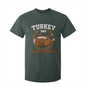 Thanksgiving Turkey And Touchdowns Football Season T Shirt For Kid Game Day Outfits American Football Player Gift TS10 Dark Forest Green Print Your Wear