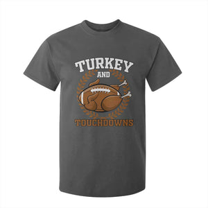 Thanksgiving Turkey And Touchdowns Football Season T Shirt For Kid Game Day Outfits American Football Player Gift TS10 Dark Heather Print Your Wear