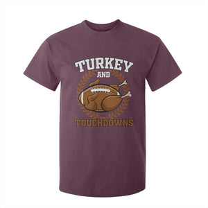 Thanksgiving Turkey And Touchdowns Football Season T Shirt For Kid Game Day Outfits American Football Player Gift TS10 Maroon Print Your Wear