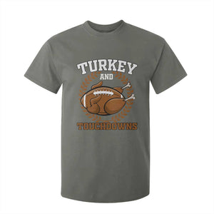 Thanksgiving Turkey And Touchdowns Football Season T Shirt For Kid Game Day Outfits American Football Player Gift TS10 Military Green Print Your Wear