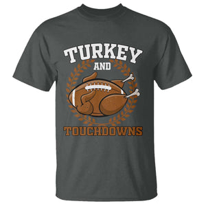 Thanksgiving Turkey And Touchdowns Football Season T Shirt Game Day Outfits American Football Player Gift TS10 Dark Heather Print Your Wear