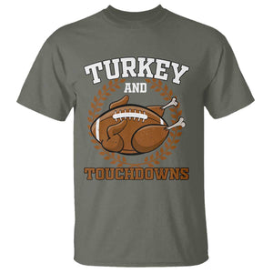 Thanksgiving Turkey And Touchdowns Football Season T Shirt Game Day Outfits American Football Player Gift TS10 Military Green Print Your Wear