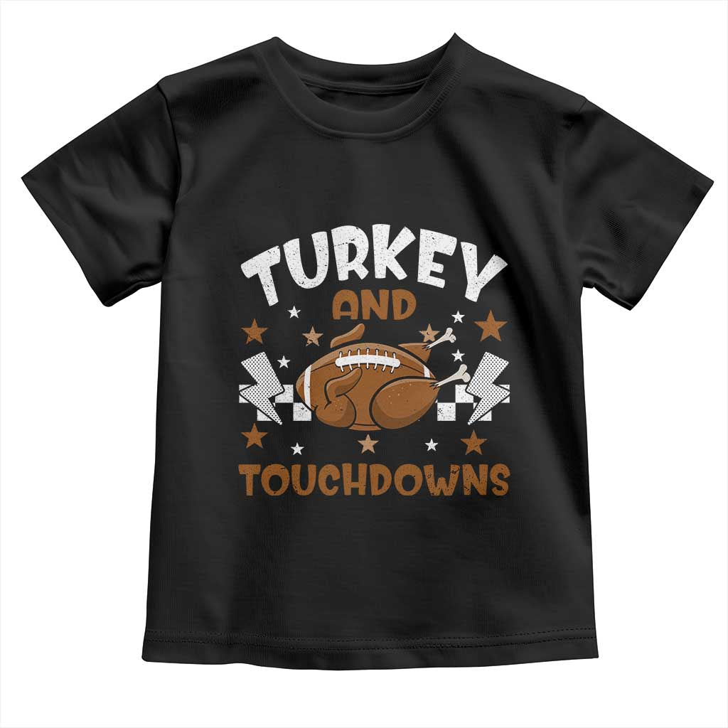 Thanksgiving Turkey And Touchdowns Football Season Baby Shirt Game Day TS10 Black Print Your Wear