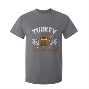 Thanksgiving Turkey And Touchdowns Football Season T Shirt For Kid Game Day TS10 Charcoal Print Your Wear