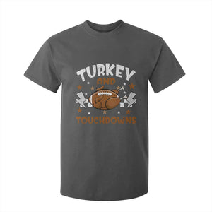 Thanksgiving Turkey And Touchdowns Football Season T Shirt For Kid Game Day TS10 Dark Heather Print Your Wear