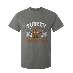 Thanksgiving Turkey And Touchdowns Football Season T Shirt For Kid Game Day TS10 Military Green Print Your Wear